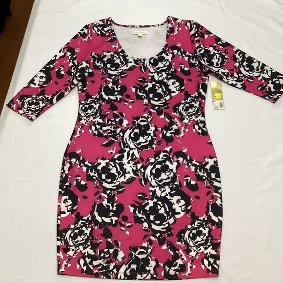 NWT Nicki Minaj Pink Floral Bodycon Dress 3/4 Sleeve Career Party L - Picture 1 of 8